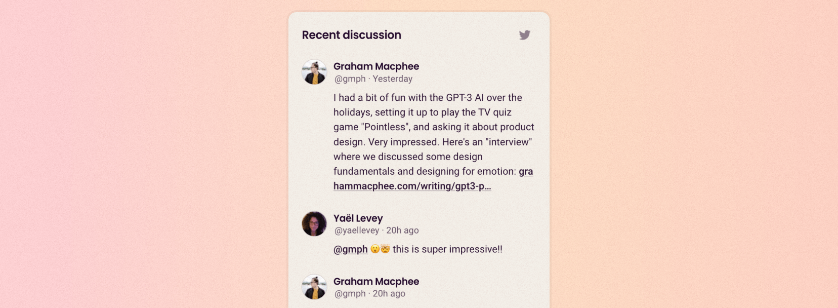 Screenshot of a unit of tweets on a blog